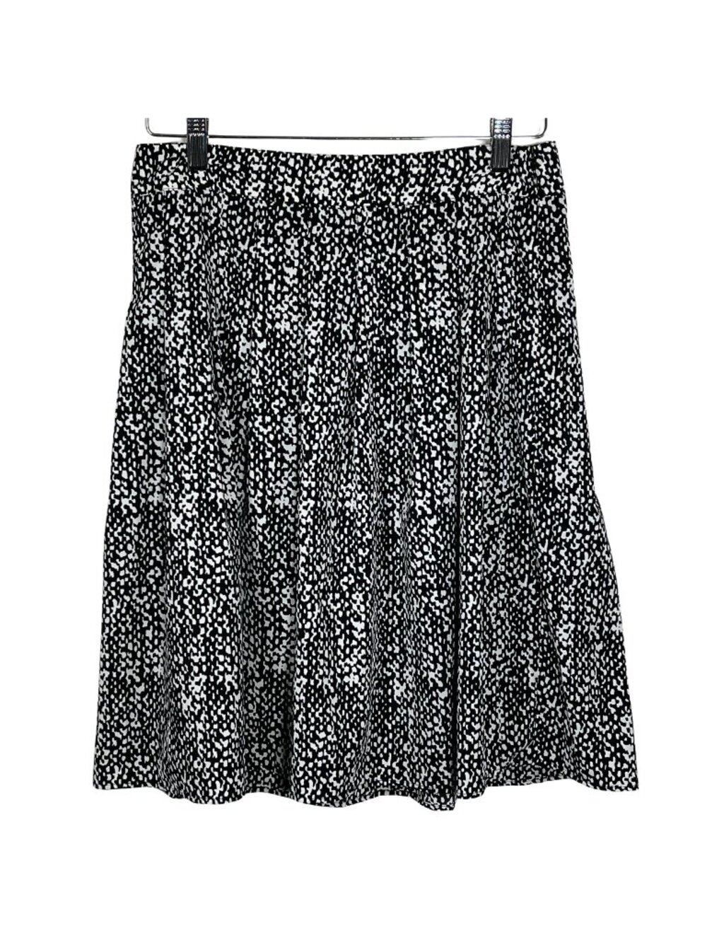 Talbots Womens 4P Black White Pleated Midi Skirt Petite Career Classic